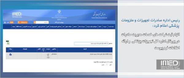 الزام ثبت شرکت های خدمات مدیریت صادرات در پورتال اداره کل تجهیزات پزشکی پیرو مصوبه اخیر کارگروه توسعه صادرات تجهیزات و ملزومات پزشکی