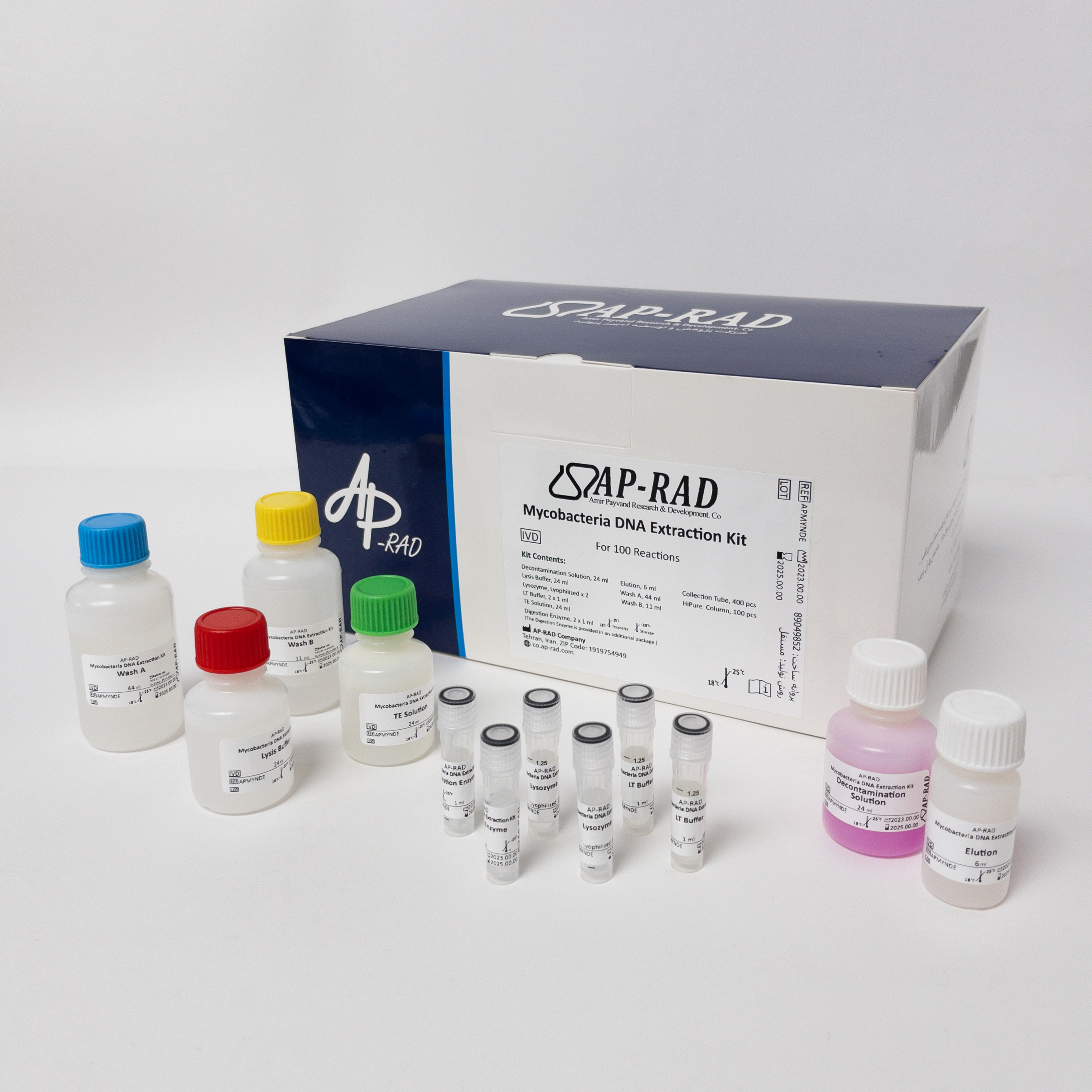 	کیت استخراج DNA مایکوباکتریال 100 تستی - 	Mycobacterial DNA Extraction Kit - AP-RAD - کیت - سلولی و مولکولی - پژوهش و توسعه امیر پیوند